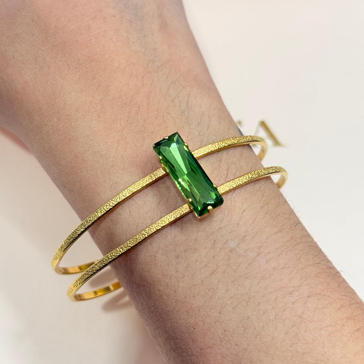 Rectangular green Swarovski crystals handmade bangle