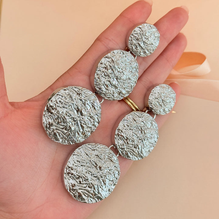 Plain chunky long texture silver clip on earrings