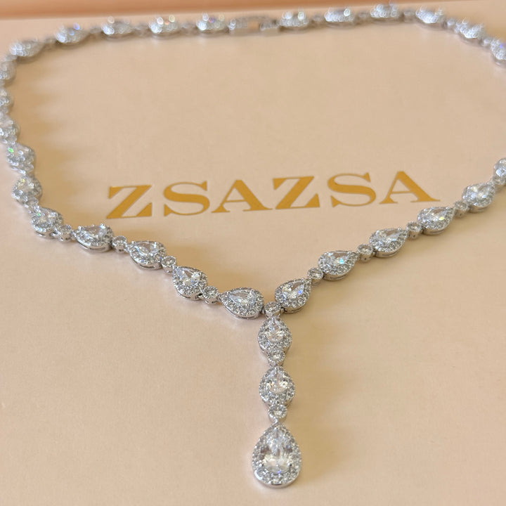 Teardrop zircone silver necklace