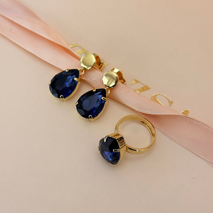 Teardrop violet Swarovski crystal earrings and ring