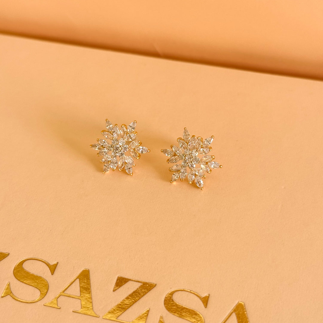 Snowflake zircone gold plated earrings