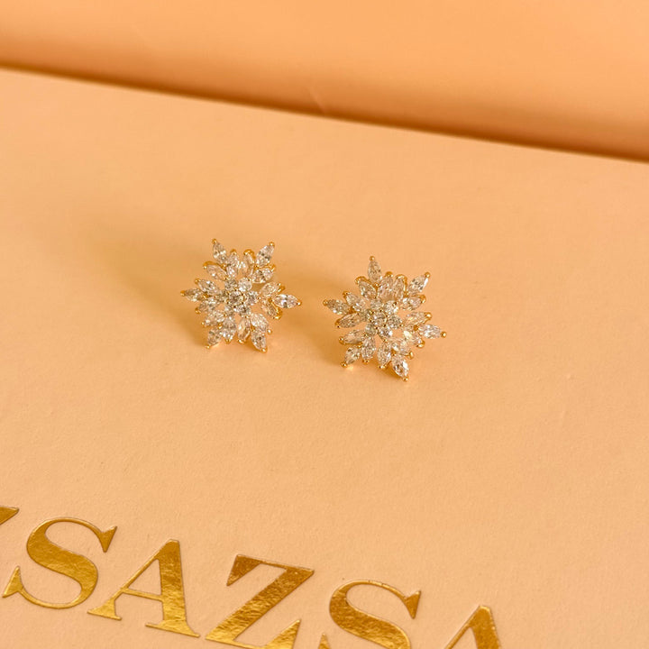 Snowflake zircone gold plated earrings