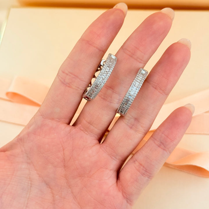 Baguette zircone silver hoops