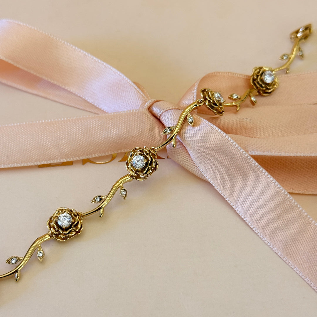 Rosette zircone gold plated earrings and bracelet set