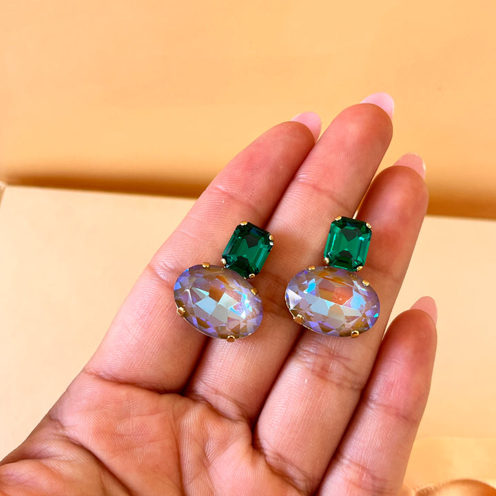 Green and lilac Swarovski crystal studs