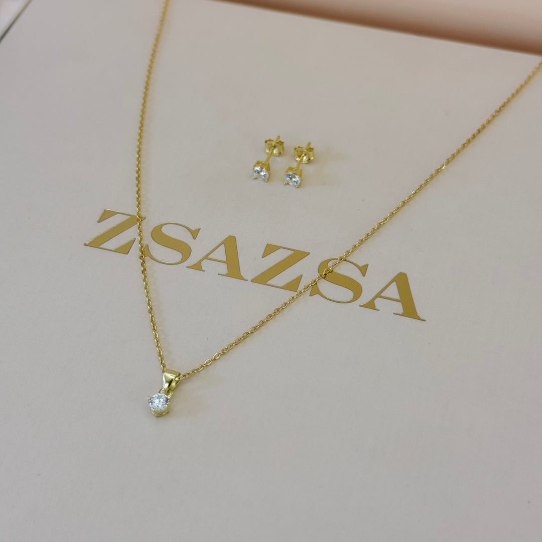 Solitaire zircone sterling silver gold plated set