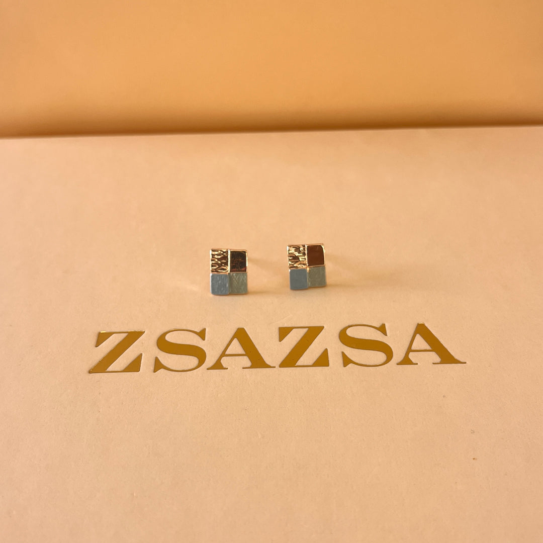 Enamel light blue and mint studs earrings