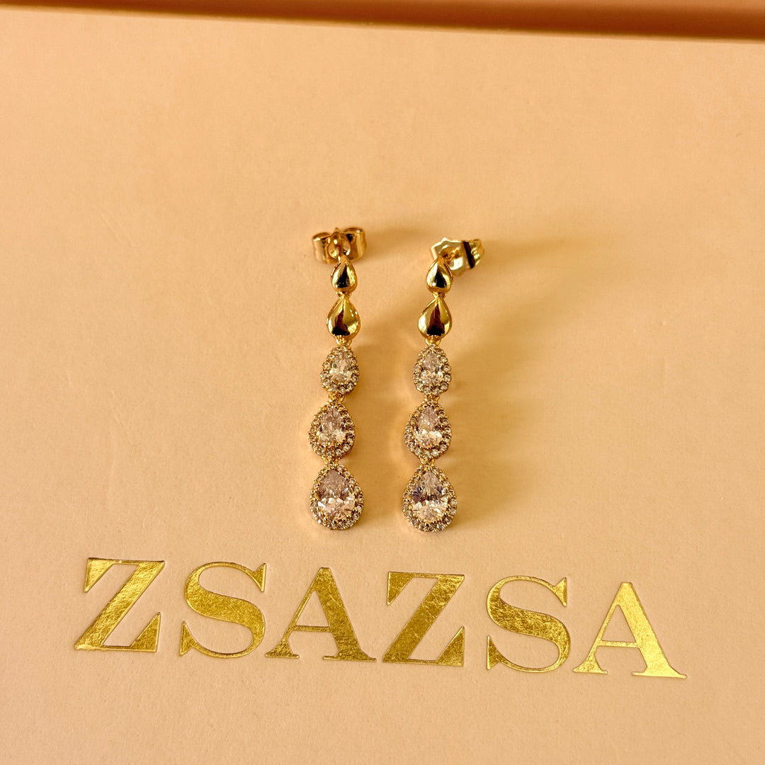 Teardrop zircone gold plated earrings and bracelet