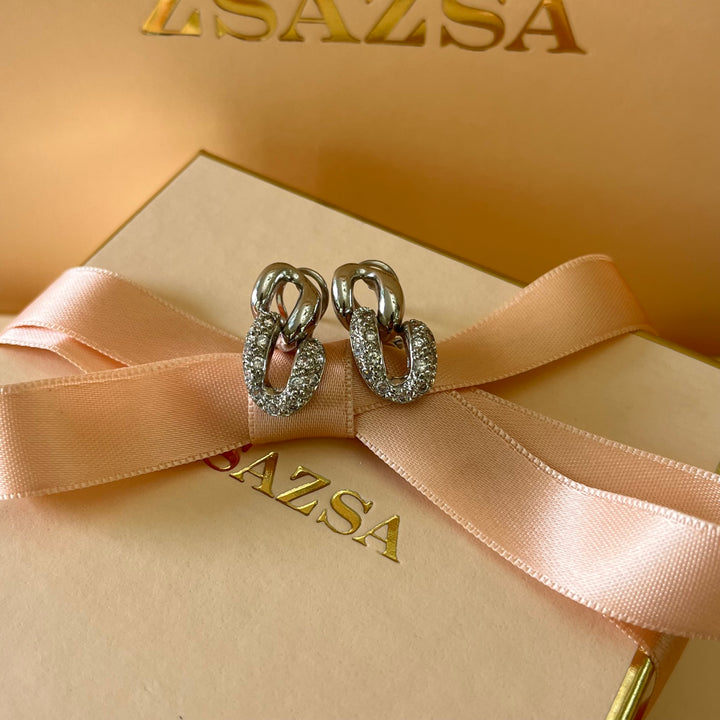 Silver zircone chain earrings