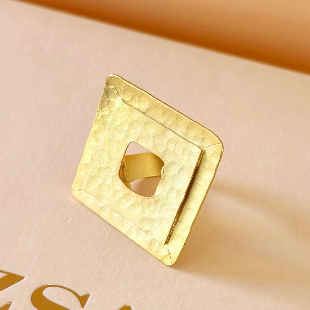 Handmade Double Hollow Square Gold Ring | Gold Plated | ZsaZsa
