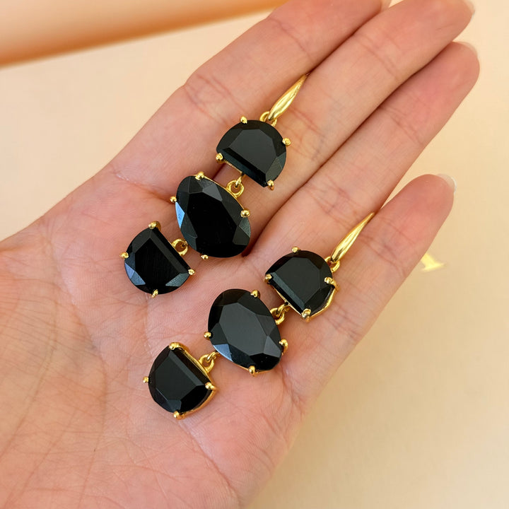 Black stone gold plated earrings