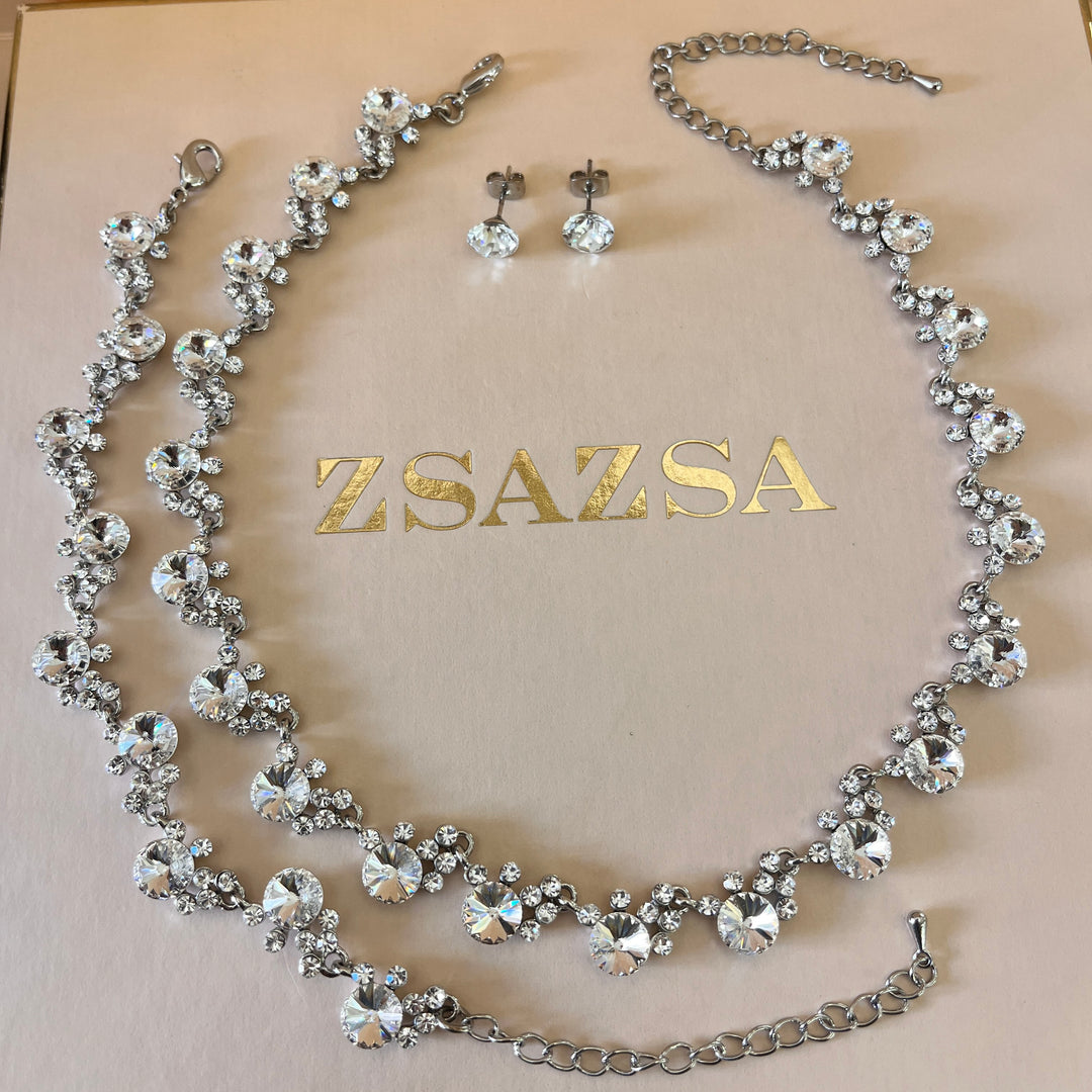 Swarovski crystals round white gold plated set
