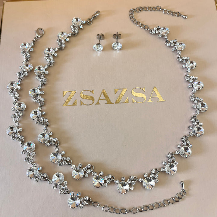 Swarovski crystals round white gold plated set