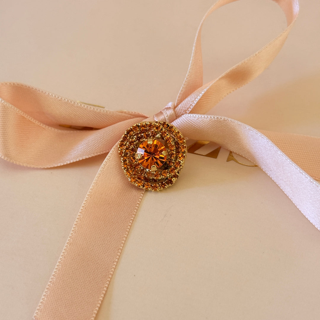 Round Orange preciosa crystals gold plated brooch