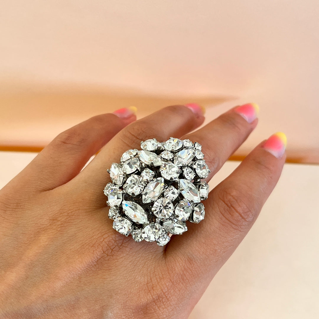 Swarovski crystals mixed of shapes white gold plated ring