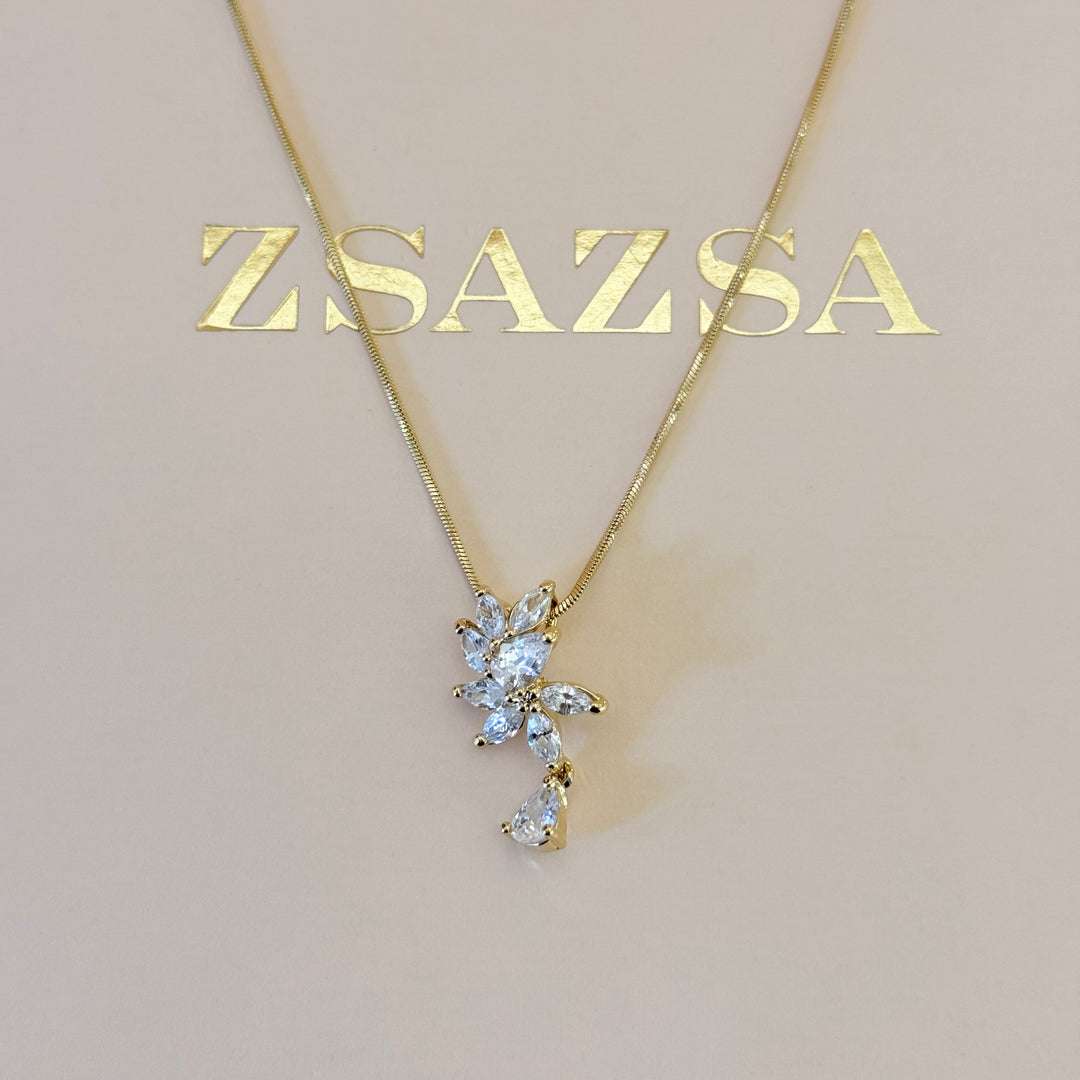 Marquise and teardrop zircone gold plated set