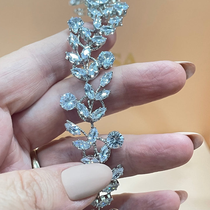 Silver leaf cubic zircone flexible headpiece
