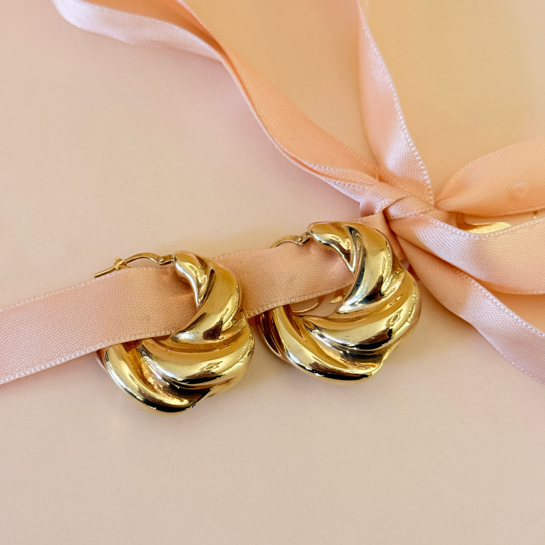 Twisted sterling silver gold plated hoops