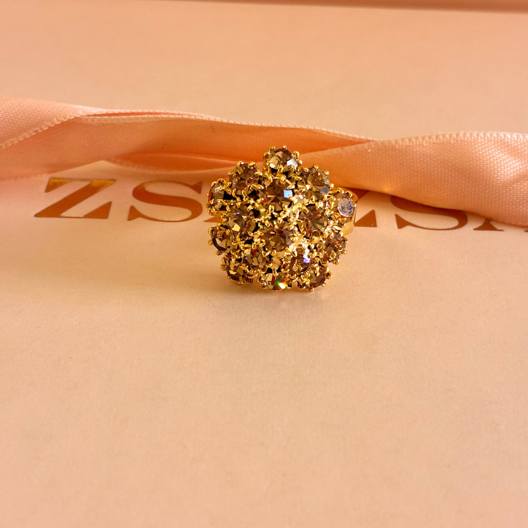 Flower bronze Swarovski crystals set