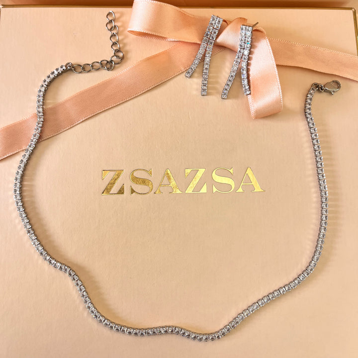 Double square tennis zircone white gold plated set