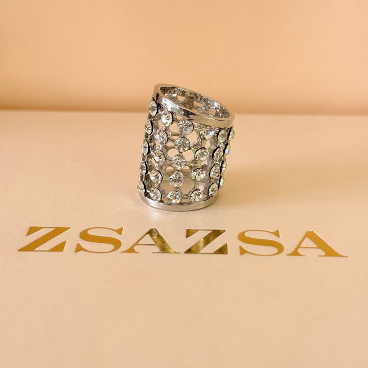Rhinestone silver scarf ring