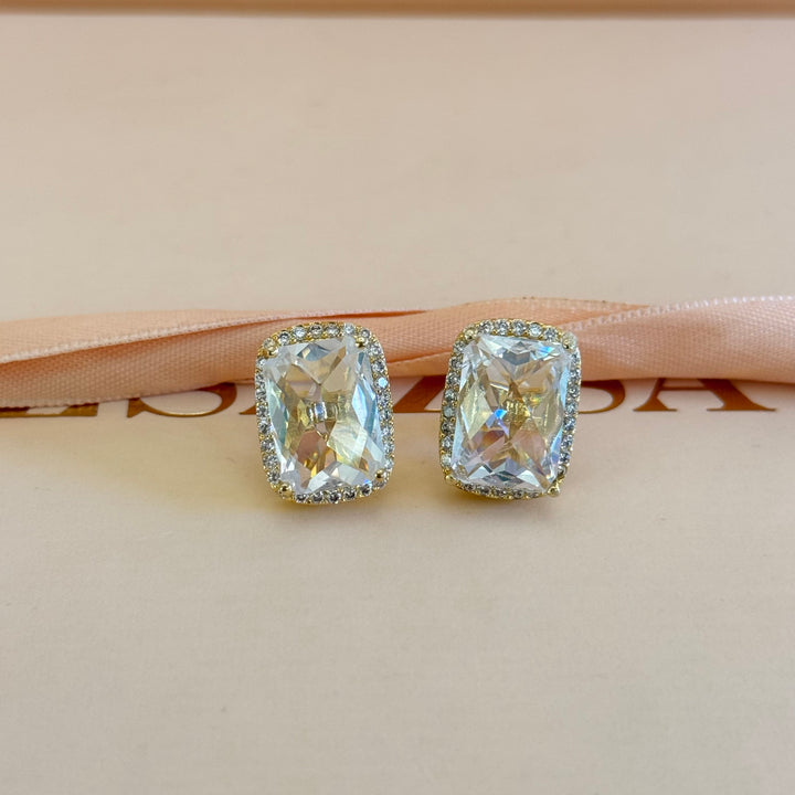 Rectangular zircone gold plated earrings