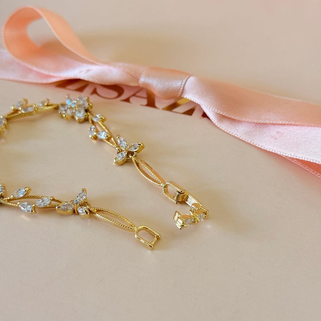 Zircone flower & marquise gold plated bracelet