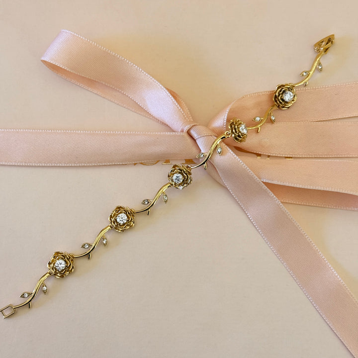 Rosette zircone gold plated earrings and bracelet set