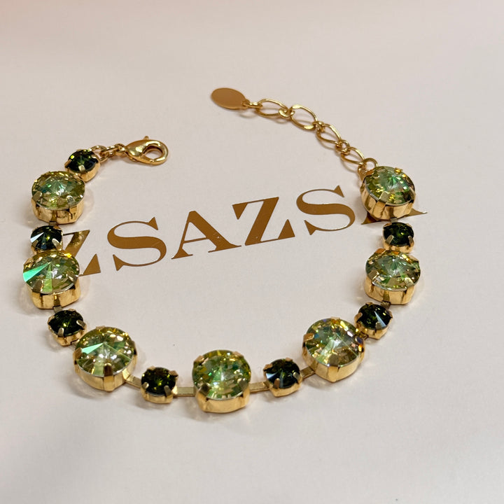 Olive green Swarovski crystals gold plated bracelet