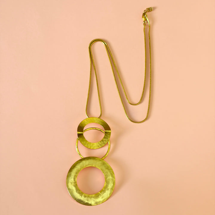 Handmade 3 Hollow Circles Long Gold Necklace | Gold Plated | ZsaZsa