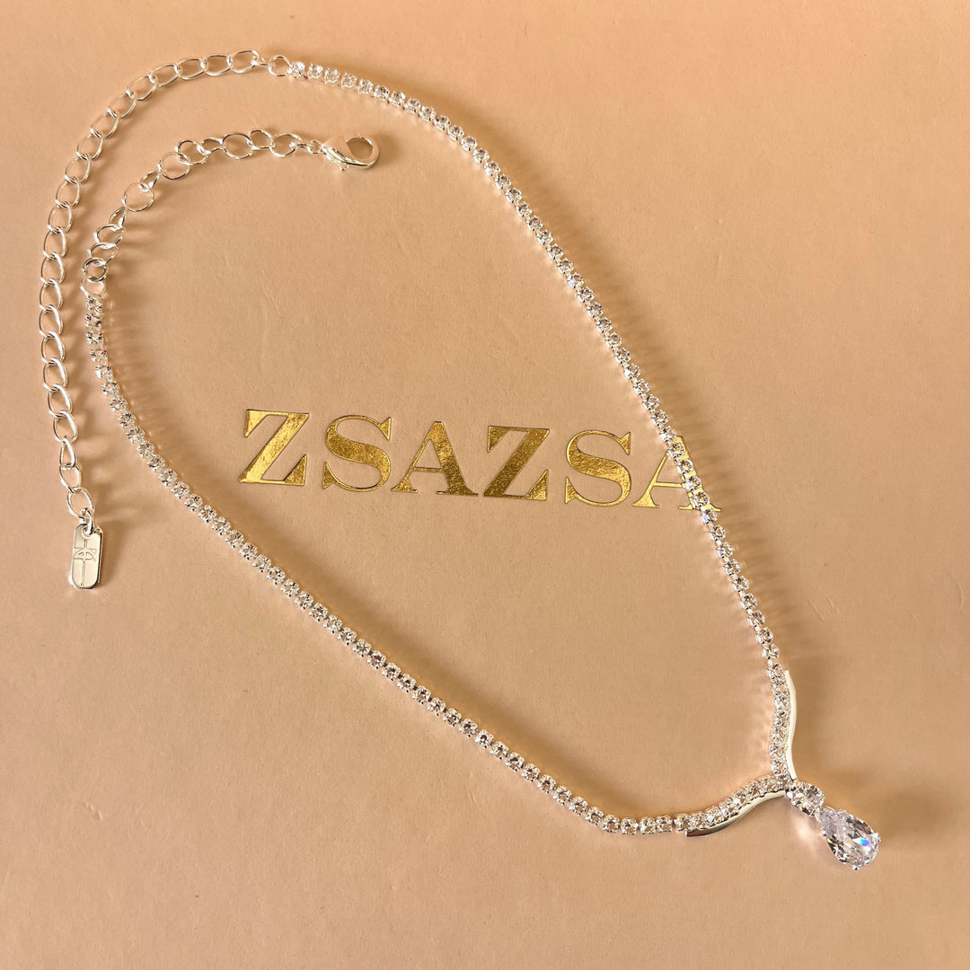 Teardrop zircone white gold plated set