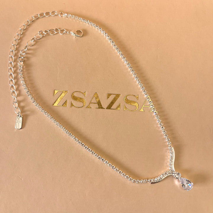 Teardrop zircone white gold plated set