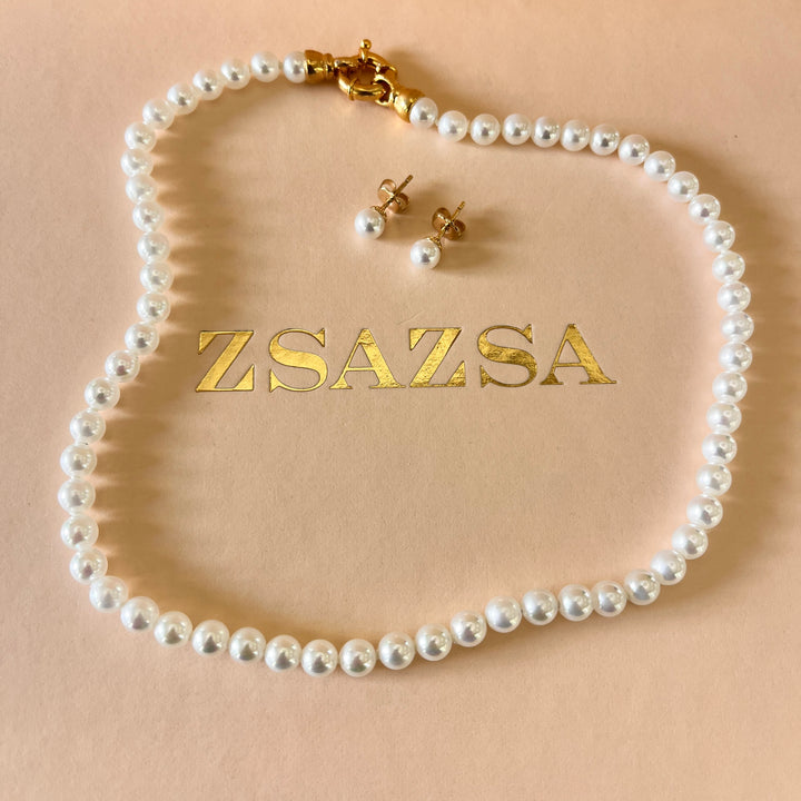 White Mallorca pearls gold plated set