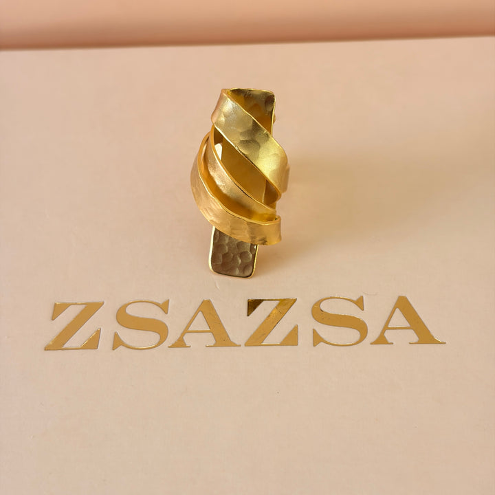 Handmade Rectangle Ribbon Gold Ring | Gold Plated | ZsaZsa