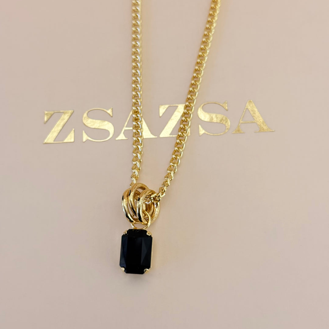 Rectangular black Swarovski crystals gold plated set