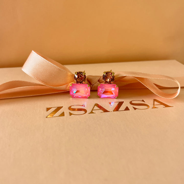 Peach and Pink neon Swarovski crystals  earrings