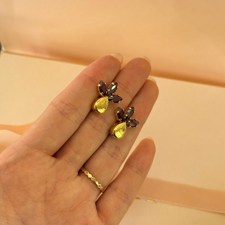 Marquise plum Swarovski crystals gold plated earrings