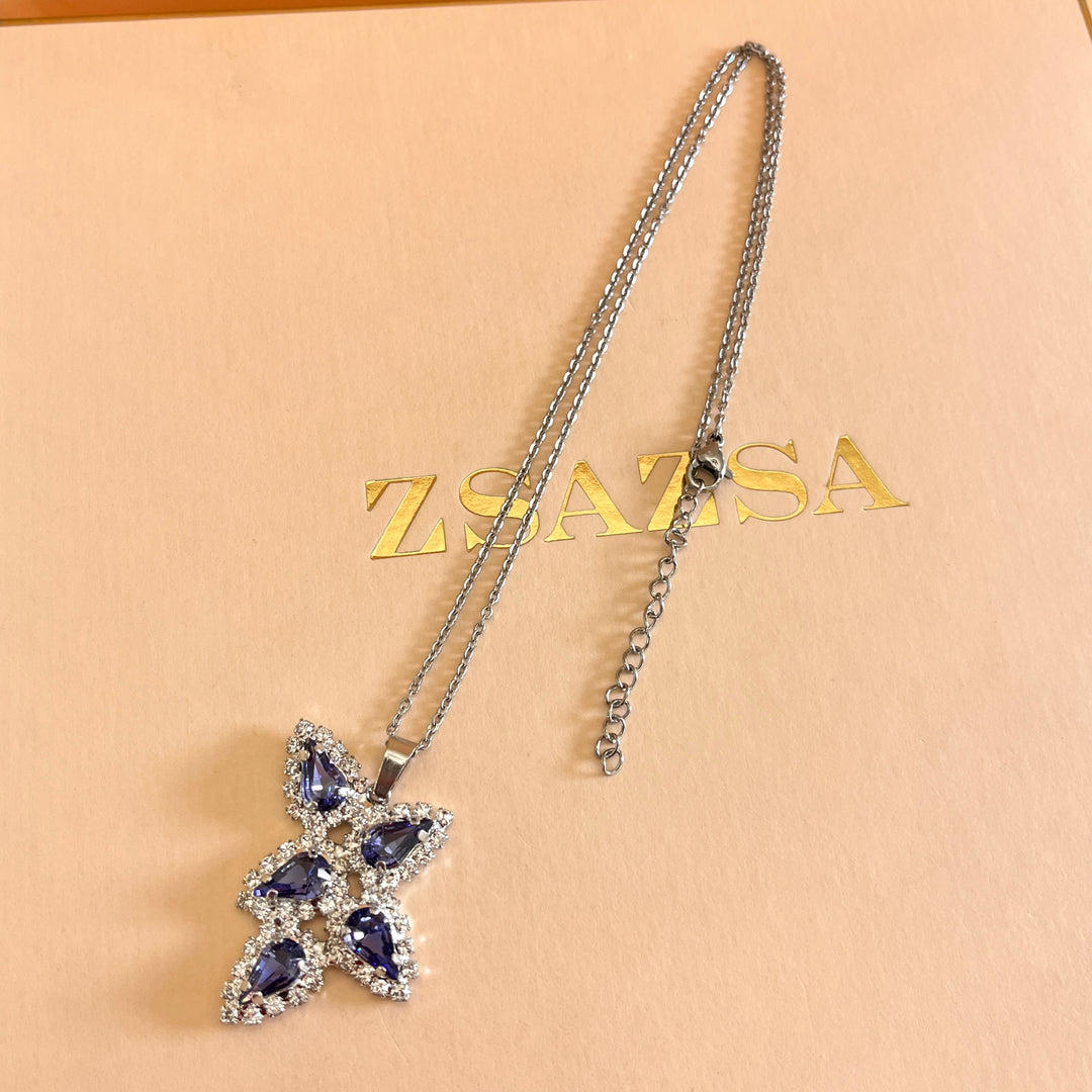 Purple teardrop preciosa crystals silver set