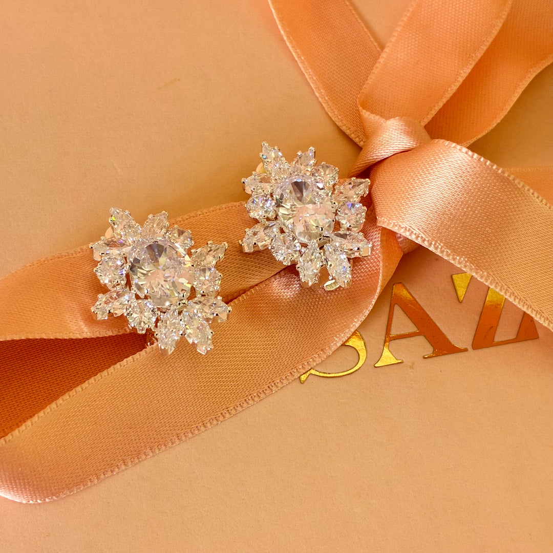 Marquise zircone silver clip on earrings