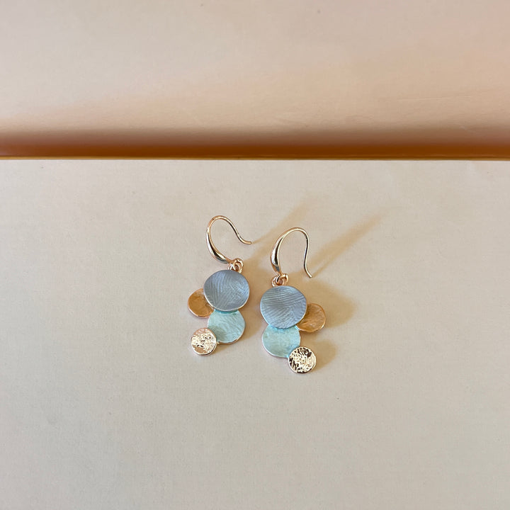 Enamel light blue, light turquoise and rose gold hook earrings
