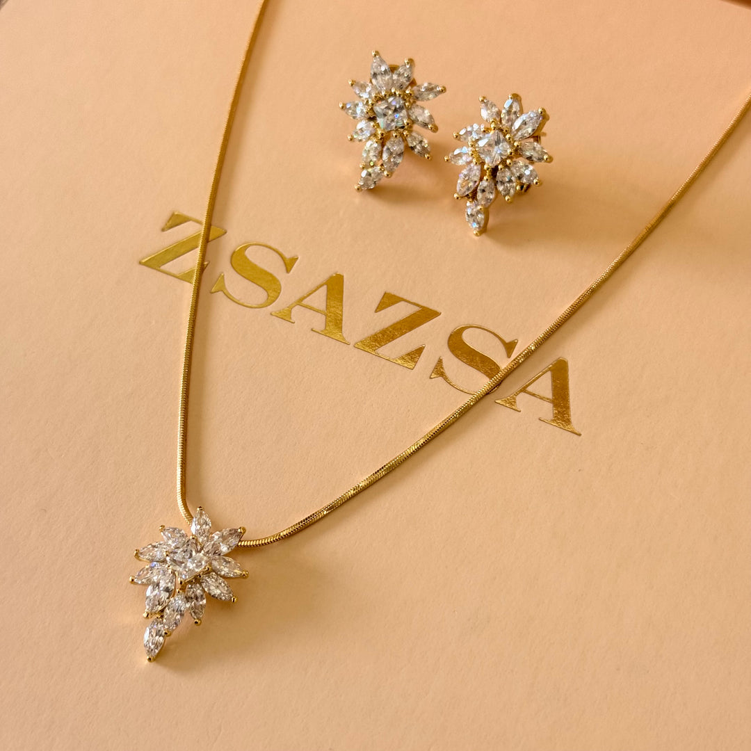 Marquise and square zircone gold plated pendant set