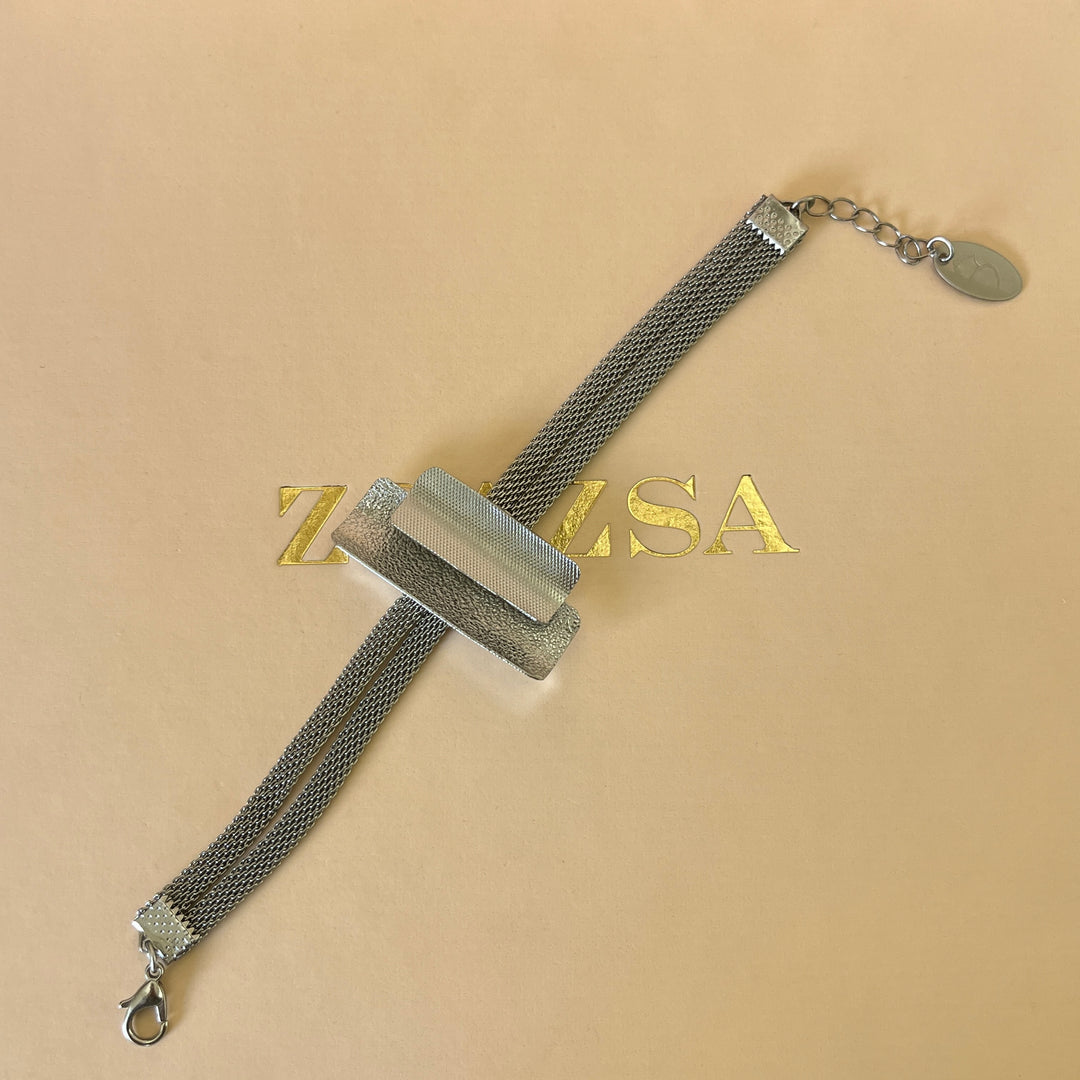 Rectangular handmade white gold plated set