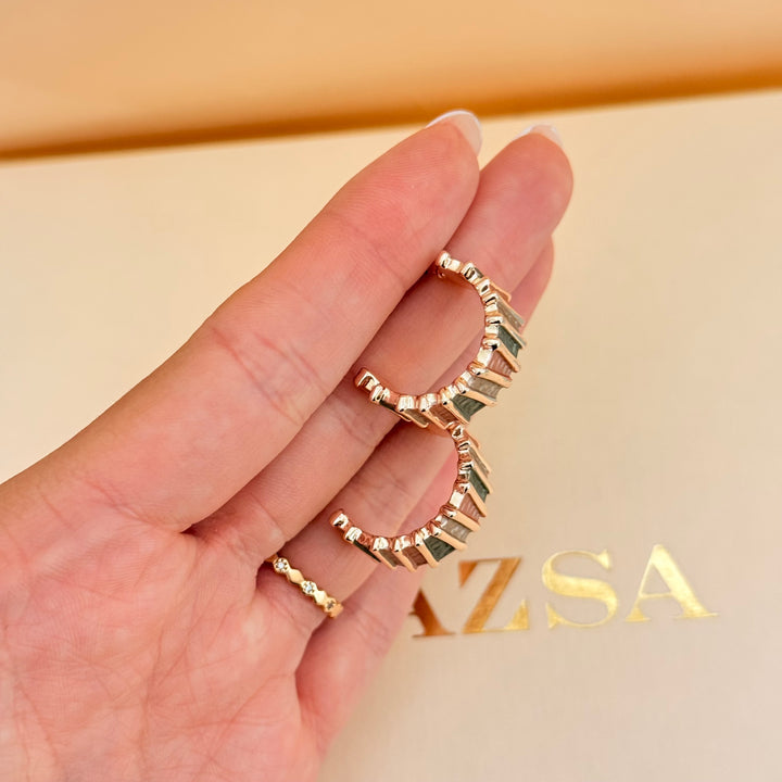 Brown and grey enamel rose gold plated hoops