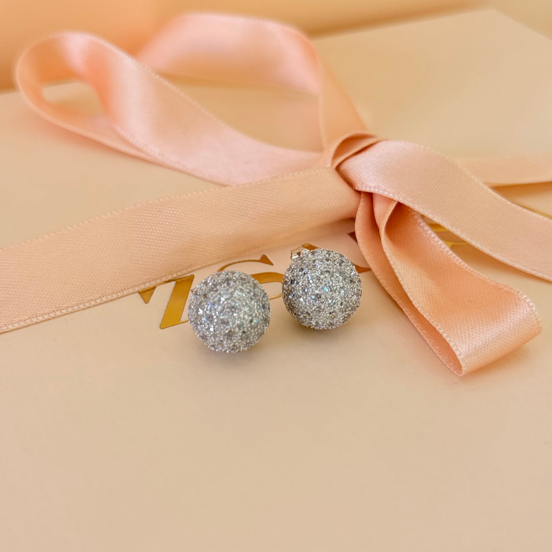 Ball zircone silver earrings