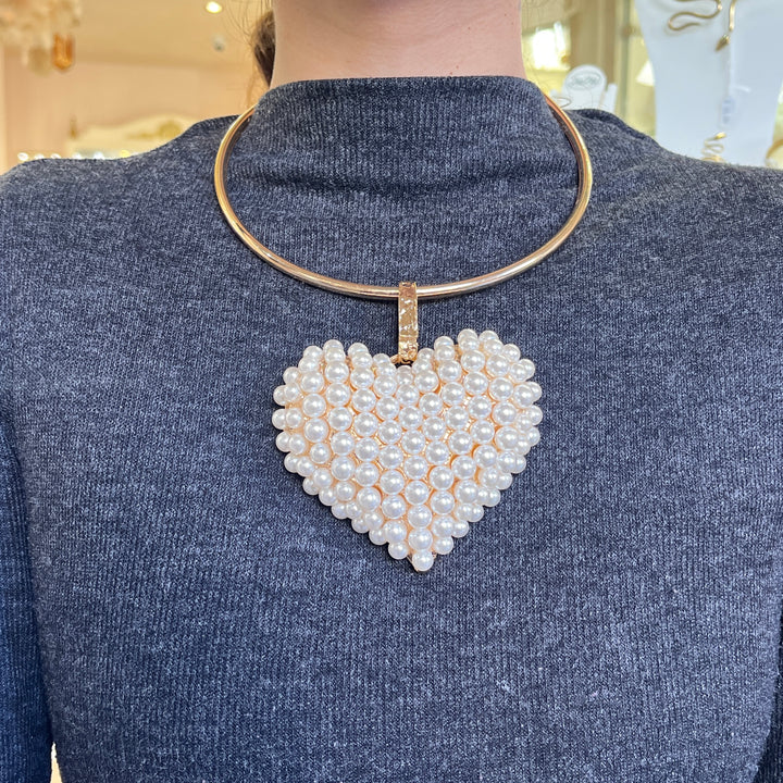 Heart pearls gold plated necklace
