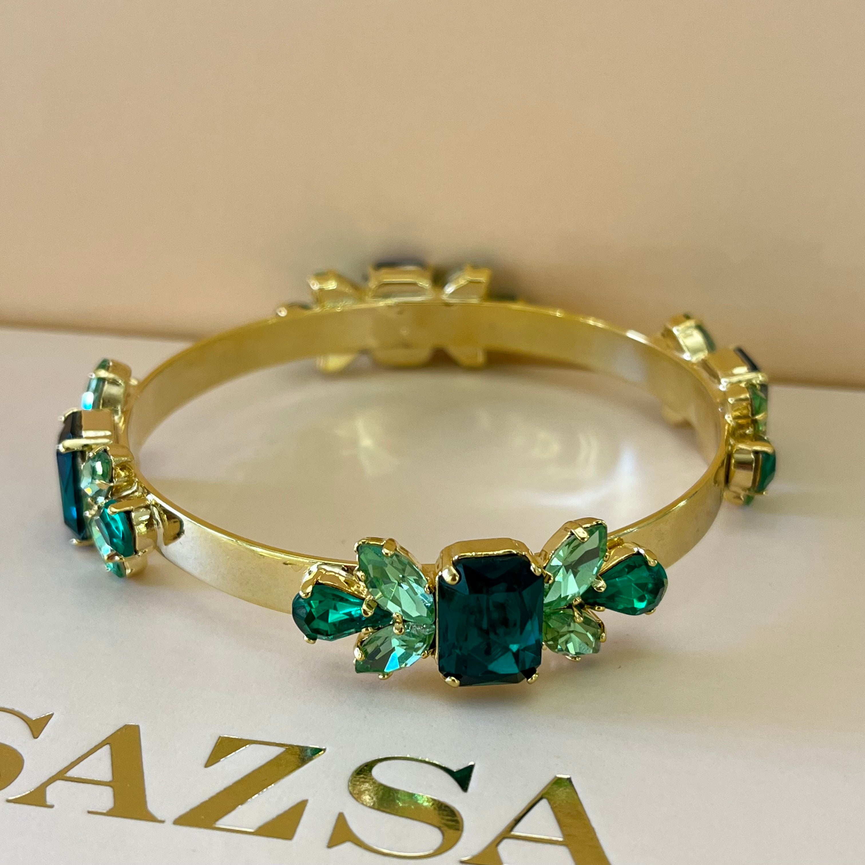 Green Swarovski crystals bangle