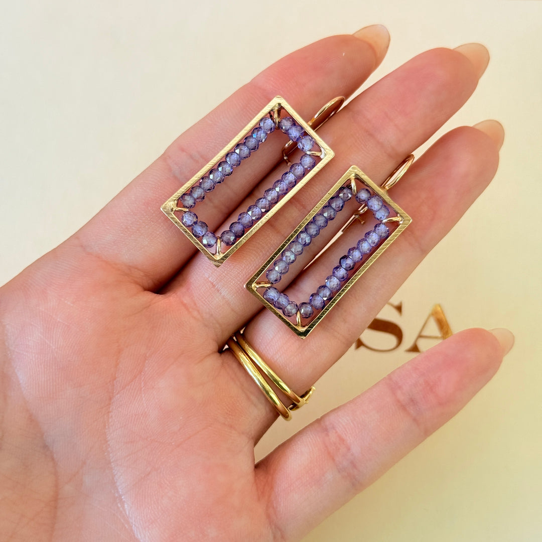 Beads purple handmade rectangular rose gold plated set