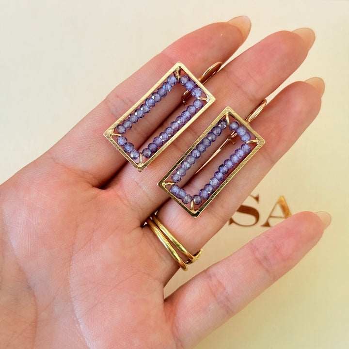 Beads purple handmade rectangular rose gold plated set