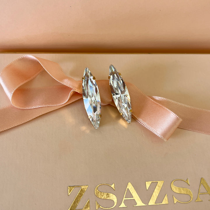 Marquise Swarovski crystals gold plated studs