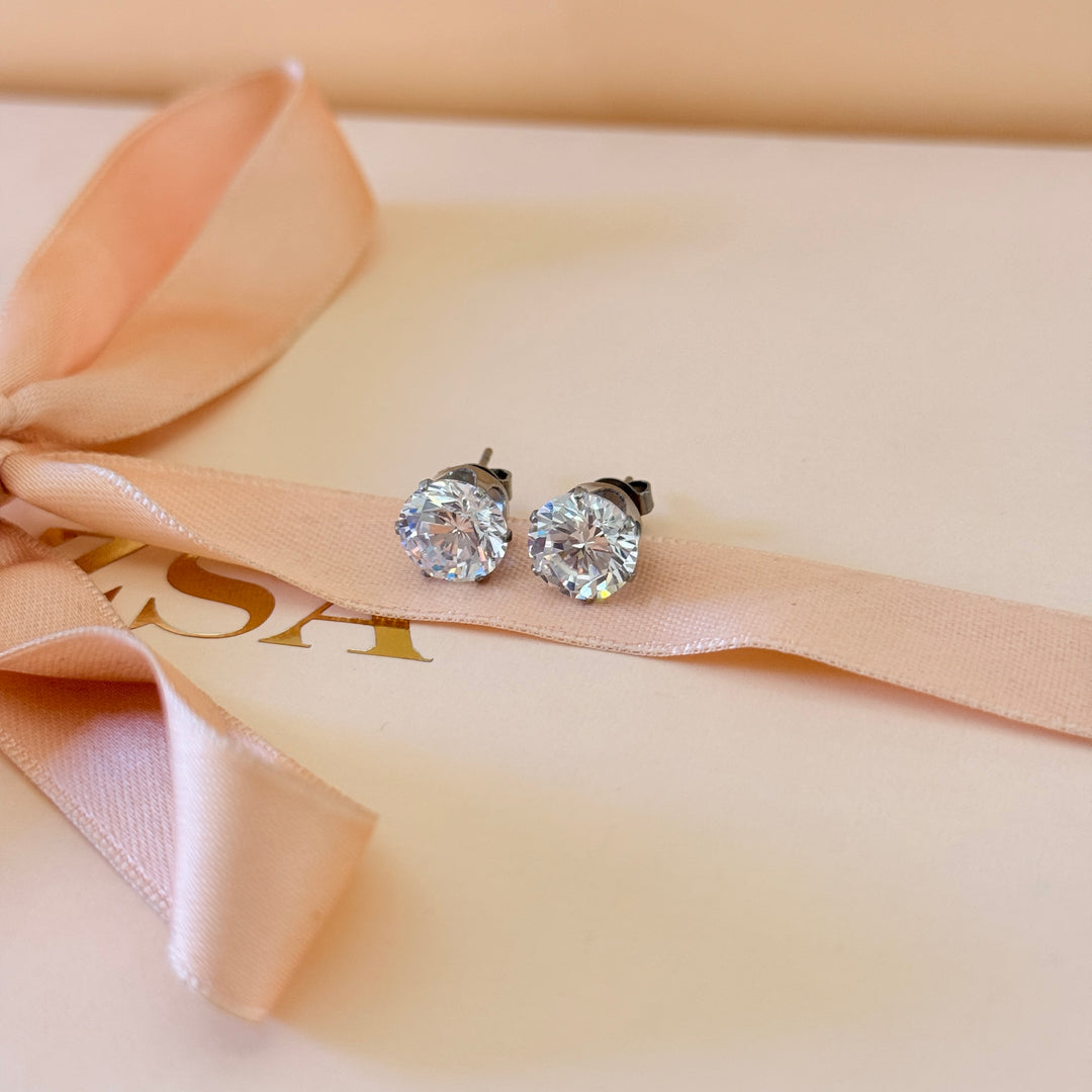 Large solitaire zircone silver studs